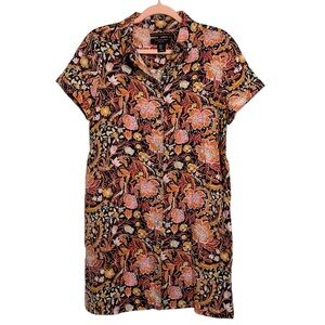 Tahari Floral Dress with Pockets Open Front 100% Linen European FLAX Size M